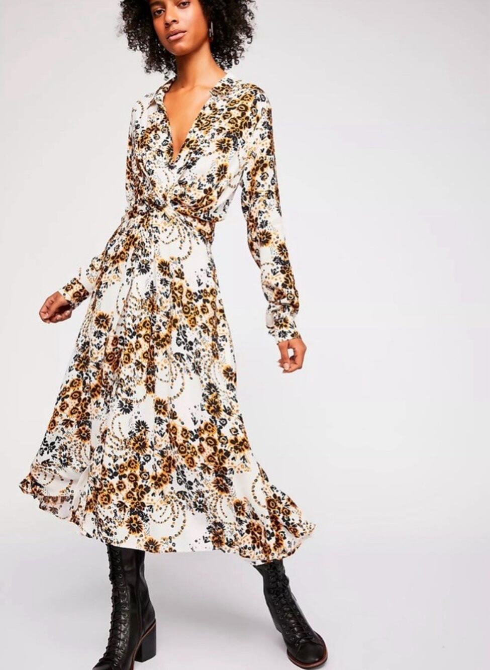 Free People Tough Love Maxi Dress Size 6 Small Knotted Waist Button Front Slit
